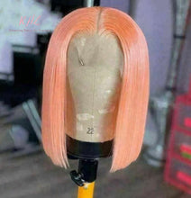 Load image into Gallery viewer, 13x4 CUSTOM COLOUR LIGHT PINK 8A Grade 100% UNPROCESSED VIRGIN HUMAN HAIR STRAIGHT Wig SHORT BOB