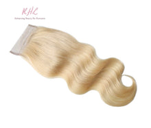 Load image into Gallery viewer, 10A #613 BODY WAVE 4x4 or 5x5 100% UNPROCESSED VIRGIN HUMAN HAIR TRANSPARENT/HD LACE Closure