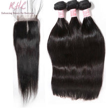 Load image into Gallery viewer, 9A STRAIGHT HAIR 3pcs lot + 5x5 Closure = Bundle Deal 100% UNPROCESSED VIRGIN HUMAN HAIR HD lace Closure