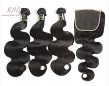 Load image into Gallery viewer, 10A BODY WAVE HAIR 3pcs lot + 5x5 Closure = Bundle Deal 100% UNPROCESSED VIRGIN HUMAN HAIR HD lace Closure