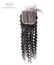 Load image into Gallery viewer, 9A DEEP WAVE HAIR 3pcs lot + 4x4 Closure = Bundle Deal 100% UNPROCESSED VIRGIN HUMAN HAIR Transparent lace / HD lace
