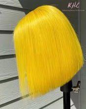 Load image into Gallery viewer, 13x4 CUSTOM COLOUR YELLOW 8A Grade 100% UNPROCESSED VIRGIN HUMAN HAIR STRAIGHT Wig SHORT BOB