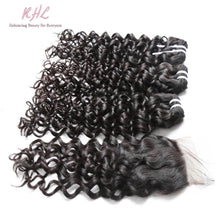 Load image into Gallery viewer, 9A JERRY CURL HAIR 3pcs lot + 4x4 Closure = Bundle Deal 100% UNPROCESSED VIRGIN HUMAN HAIR Transparent lace / HD lace