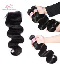 Load image into Gallery viewer, 9A BODY WAVE HAIR 3pcs lot + 5x5 Closure = Bundle Deal 100% UNPROCESSED VIRGIN HUMAN HAIR HD lace Closure