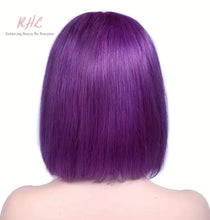 Load image into Gallery viewer, 13x4 CUSTOM COLOUR PURPLE 8A Grade 100% UNPROCESSED VIRGIN HUMAN HAIR STRAIGHT Wig SHORT BOB