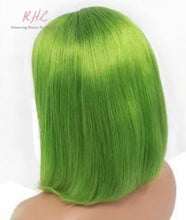 Load image into Gallery viewer, 13x4 CUSTOM COLOUR FRUIT GREEN 8A Grade 100% UNPROCESSED VIRGIN HUMAN HAIR STRAIGHT Wig SHORT BOB