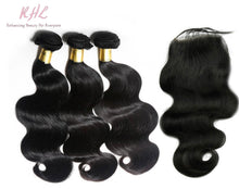 Load image into Gallery viewer, 12A BODY WAVE HAIR 3pcs lot + 5x5 Closure = Bundle Deal 100% UNPROCESSED VIRGIN HUMAN HAIR HD lace Closure