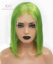 Load image into Gallery viewer, 13x4 CUSTOM COLOUR FRUIT GREEN 8A Grade 100% UNPROCESSED VIRGIN HUMAN HAIR STRAIGHT Wig SHORT BOB