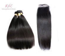Load image into Gallery viewer, 12A STRAIGHT HAIR 3pcs lot + 4x4 Closure = Bundle Deal 100% UNPROCESSED VIRGIN HUMAN HAIR Transparent lace / HD lace