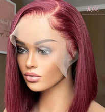 Load image into Gallery viewer, 13x4 CUSTOM COLOUR #99J 8A Grade 100% UNPROCESSED VIRGIN HUMAN HAIR STRAIGHT Wig SHORT BOB