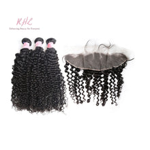 Load image into Gallery viewer, 9A CURLY HAIR 3pcs lot + 13x4 or 13x6 Frontal = Bundle Deal 100% UNPROCESSED VIRGIN HUMAN HAIR Transparent lace / HD lace