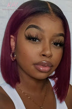 Load image into Gallery viewer, 13x4 CUSTOM COLOUR OMBRÉ 1B/RED 8A Grade 100% UNPROCESSED VIRGIN HUMAN HAIR STRAIGHT Wig SHORT BOB