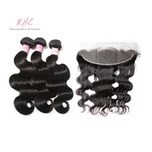 Load image into Gallery viewer, 9A BODYWAVE HAIR 3pcs lot + 13x4 or 13x6 Frontal = Bundle Deal 100% UNPROCESSED VIRGIN HUMAN HAIR Transparent lace / HD lace