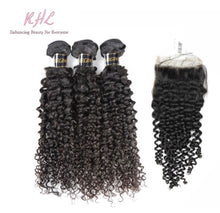 Load image into Gallery viewer, 10A CURLY HAIR 3pcs lot + 4x4 Closure = Bundle Deal 100% UNPROCESSED VIRGIN HUMAN HAIR Transparent lace / HD lace