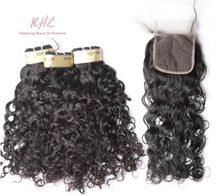 Load image into Gallery viewer, 12A WATER WAVE HAIR 3pcs lot + 5x5 Closure = Bundle Deal 100% UNPROCESSED VIRGIN HUMAN HAIR HD lace Closure