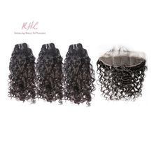 Load image into Gallery viewer, 9A WATER WAVE HAIR 3pcs lot + 13x4 or 13x6 Frontal = Bundle Deal 100% UNPROCESSED VIRGIN HUMAN HAIR Transparent lace / HD lace