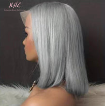 Load image into Gallery viewer, 13x4 CUSTOM COLOUR DARK GREY 8A Grade 100% UNPROCESSED VIRGIN HUMAN HAIR STRAIGHT Wig SHORT BOB