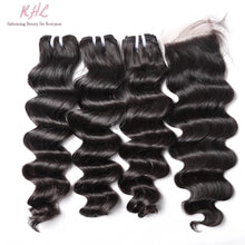 Load image into Gallery viewer, 12A LOOSE DEEP WAVE HAIR 3pcs lot + 4x4 Closure = Bundle Deal 100% UNPROCESSED VIRGIN HUMAN HAIR Transparent lace / HD lace