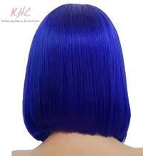 Load image into Gallery viewer, 13x4 CUSTOM COLOUR BLUE 8A Grade 100% UNPROCESSED VIRGIN HUMAN HAIR STRAIGHT Wig SHORT BOB