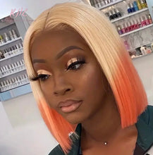 Load image into Gallery viewer, 13x4 CUSTOM COLOUR #613/ORANGE 8A Grade 100% UNPROCESSED VIRGIN HUMAN HAIR STRAIGHT Wig SHORT BOB