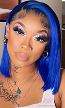 Load image into Gallery viewer, 13x4 CUSTOM COLOUR BLUE 8A Grade 100% UNPROCESSED VIRGIN HUMAN HAIR STRAIGHT Wig SHORT BOB