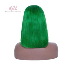 Load image into Gallery viewer, 13x4 CUSTOM COLOUR GREEN 8A Grade 100% UNPROCESSED VIRGIN HUMAN HAIR STRAIGHT Wig SHORT BOB