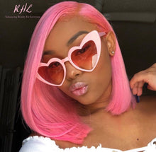 Load image into Gallery viewer, 13x4 CUSTOM COLOUR PINK 8A Grade 100% UNPROCESSED VIRGIN HUMAN HAIR STRAIGHT Wig SHORT BOB