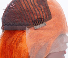 Load image into Gallery viewer, 13x4 CUSTOM COLOUR ORANGE 8A Grade 100% UNPROCESSED VIRGIN HUMAN HAIR STRAIGHT Wig SHORT BOB