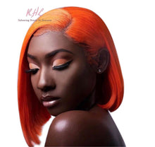 Load image into Gallery viewer, 13x4 CUSTOM COLOUR ORANGE 8A Grade 100% UNPROCESSED VIRGIN HUMAN HAIR STRAIGHT Wig SHORT BOB