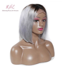 Load image into Gallery viewer, 13x4 CUSTOM COLOUR OMBRÉ 1B/GREY 8A Grade 100% UNPROCESSED VIRGIN HUMAN HAIR STRAIGHT Wig SHORT BOB