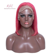 Load image into Gallery viewer, 13x4 CUSTOM COLOUR PINK 8A Grade 100% UNPROCESSED VIRGIN HUMAN HAIR STRAIGHT Wig SHORT BOB