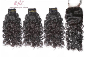 10A WATER WAVE HAIR 3pcs lot + 4x4 Closure = Bundle Deal 100% UNPROCESSED VIRGIN HUMAN HAIR Transparent lace / HD lace