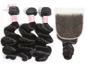 9A LOOSE WAVE HAIR 3pcs lot + 5x5 Closure = Bundle Deal 100% UNPROCESSED VIRGIN HUMAN HAIR  HD lace Closure