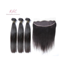 Load image into Gallery viewer, 10A STRAIGHT HAIR 3pcs lot + 13x4 or 13x6 Frontal = Bundle Deal 100% UNPROCESSED VIRGIN HUMAN HAIR Transparent lace / HD lace
