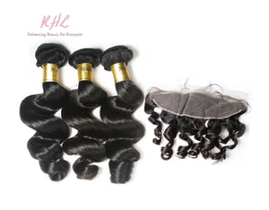 12A LOOSE WAVE HAIR 3pcs lot + 13x4 or 13x6 Frontal = Bundle Deal 100% UNPROCESSED VIRGIN HUMAN HAIR Transparent lace / HD lace