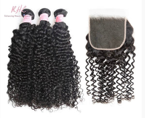 9A CURLY HAIR 3pcs lot + 5x5 Closure = Bundle Deal 100% UNPROCESSED VIRGIN HUMAN HAIR  HD lace Closure