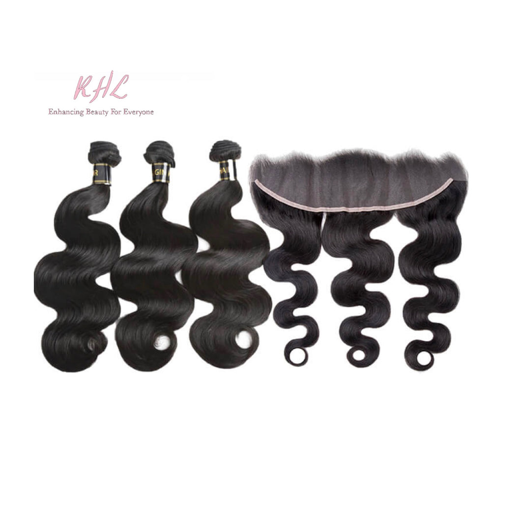 10A BODY WAVE HAIR 3pcs lot + 13x4 or 13x6 Frontal = Bundle Deal 100% UNPROCESSED VIRGIN HUMAN HAIR Transparent lace / HD lace