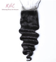 Load image into Gallery viewer, 10A LOOSE DEEP WAVE 4x4 or 5x5  100% UNPROCESSED VIRGIN HUMAN HAIR TRANSPARENT/HD LACE Closure
