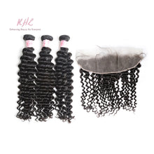 Load image into Gallery viewer, 9A DEEP WAVE HAIR 3pcs lot + 13x4 or 13x6 Frontal = Bundle Deal 100% UNPROCESSED VIRGIN HUMAN HAIR Transparent lace / HD lace
