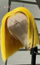 Load image into Gallery viewer, 13x4 CUSTOM COLOUR YELLOW 8A Grade 100% UNPROCESSED VIRGIN HUMAN HAIR STRAIGHT Wig SHORT BOB
