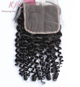 9A CURLY HAIR 3pcs lot + 4x4 Closure = Bundle Deal 100% UNPROCESSED VIRGIN HUMAN HAIR Transparent lace / HD lace