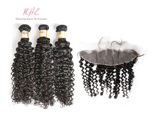 12A CURLY HAIR 3pcs lot + 13x4 or 13x6 Frontal = Bundle Deal 100% UNPROCESSED VIRGIN HUMAN HAIR Transparent lace / HD lace