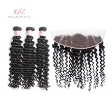 Load image into Gallery viewer, 9A DEEP WAVE HAIR 3pcs lot + 13x4 or 13x6 Frontal = Bundle Deal 100% UNPROCESSED VIRGIN HUMAN HAIR Transparent lace / HD lace
