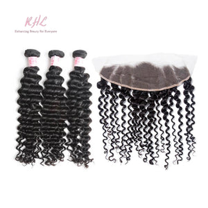 9A DEEP WAVE HAIR 3pcs lot + 13x4 or 13x6 Frontal = Bundle Deal 100% UNPROCESSED VIRGIN HUMAN HAIR Transparent lace / HD lace