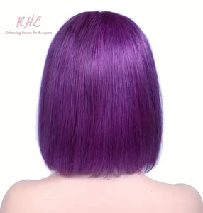 13x4 CUSTOM COLOUR PURPLE 8A Grade 100% UNPROCESSED VIRGIN HUMAN HAIR STRAIGHT Wig SHORT BOB