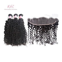 Load image into Gallery viewer, 9A CURLY HAIR 3pcs lot + 13x4 or 13x6 Frontal = Bundle Deal 100% UNPROCESSED VIRGIN HUMAN HAIR Transparent lace / HD lace
