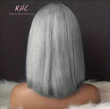 Load image into Gallery viewer, 13x4 CUSTOM COLOUR DARK GREY 8A Grade 100% UNPROCESSED VIRGIN HUMAN HAIR STRAIGHT Wig SHORT BOB
