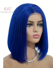 Load image into Gallery viewer, 13x4 CUSTOM COLOUR BLUE 8A Grade 100% UNPROCESSED VIRGIN HUMAN HAIR STRAIGHT Wig SHORT BOB
