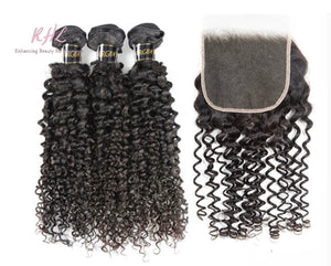 10A CURLY HAIR 3pcs lot + 5x5 Closure = Bundle Deal 100% UNPROCESSED VIRGIN HUMAN HAIR  HD lace Closure