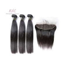 Load image into Gallery viewer, 10A STRAIGHT HAIR 3pcs lot + 13x4 or 13x6 Frontal = Bundle Deal 100% UNPROCESSED VIRGIN HUMAN HAIR Transparent lace / HD lace
